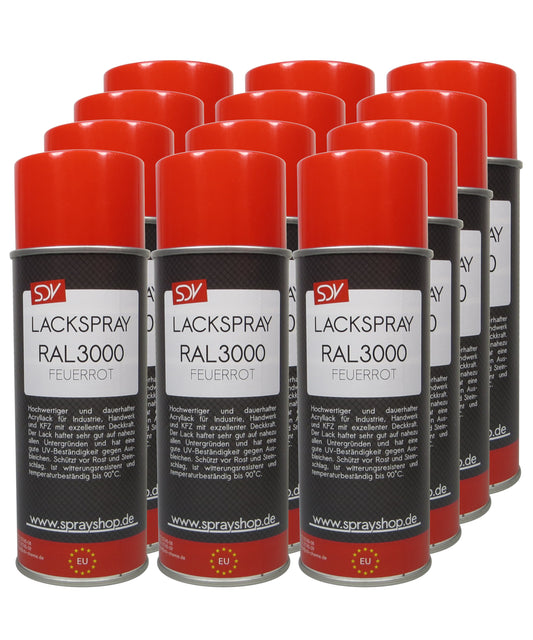 Lackspray RAL 3000 FEUERROT glänzend 12x 400ml Acryllack