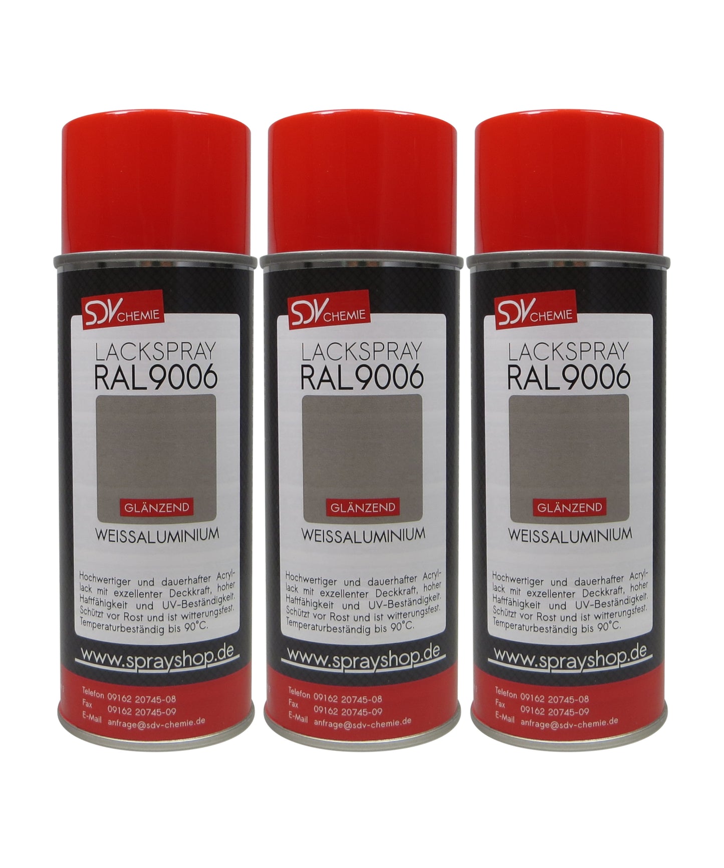 Lackspray RAL 9006 WEISSALUMINIUM glänzend 3x 400ml Acryllack