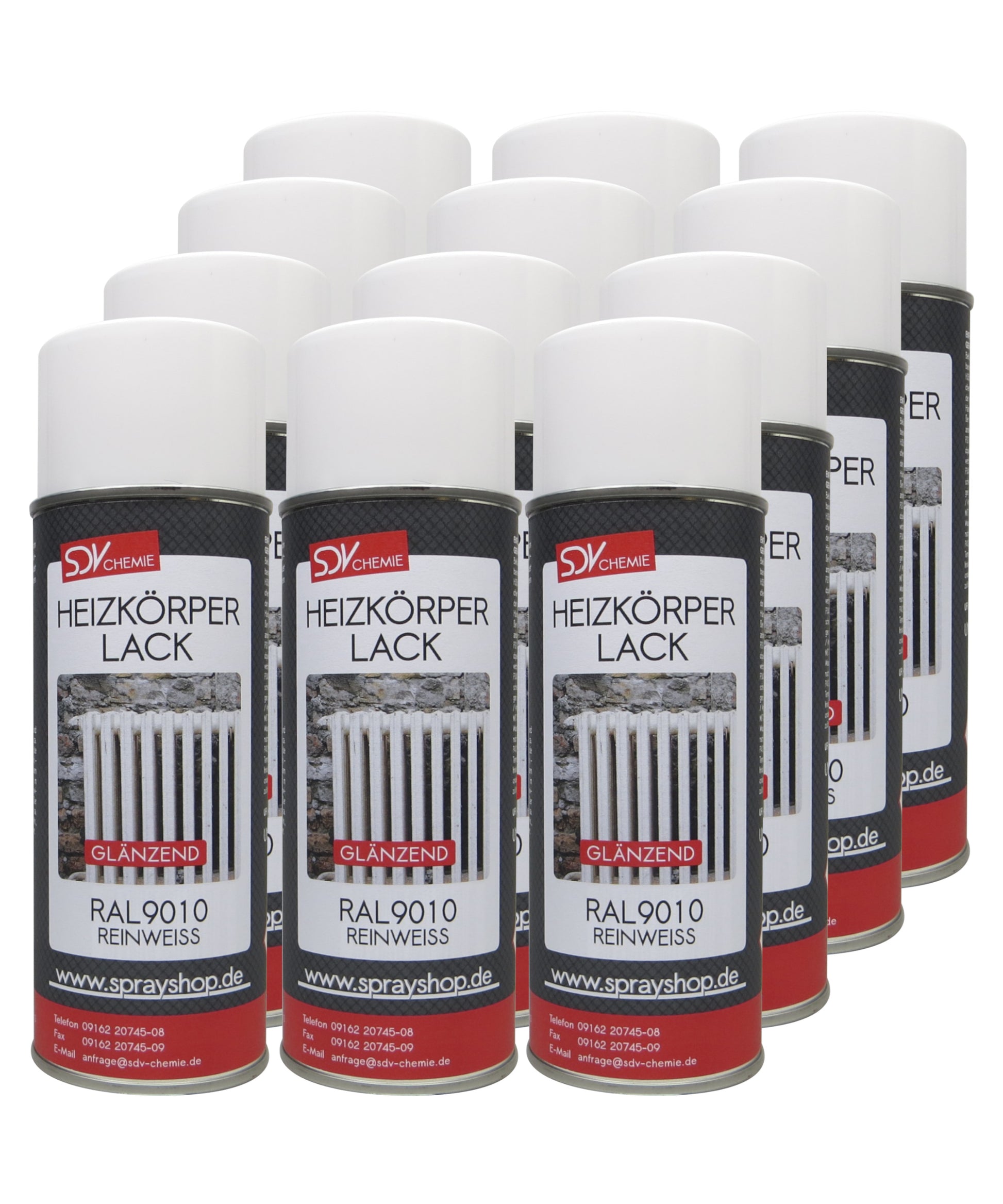 Heizkörperlack weiss glänzend 12x 400ml RAL 9010 Radiator