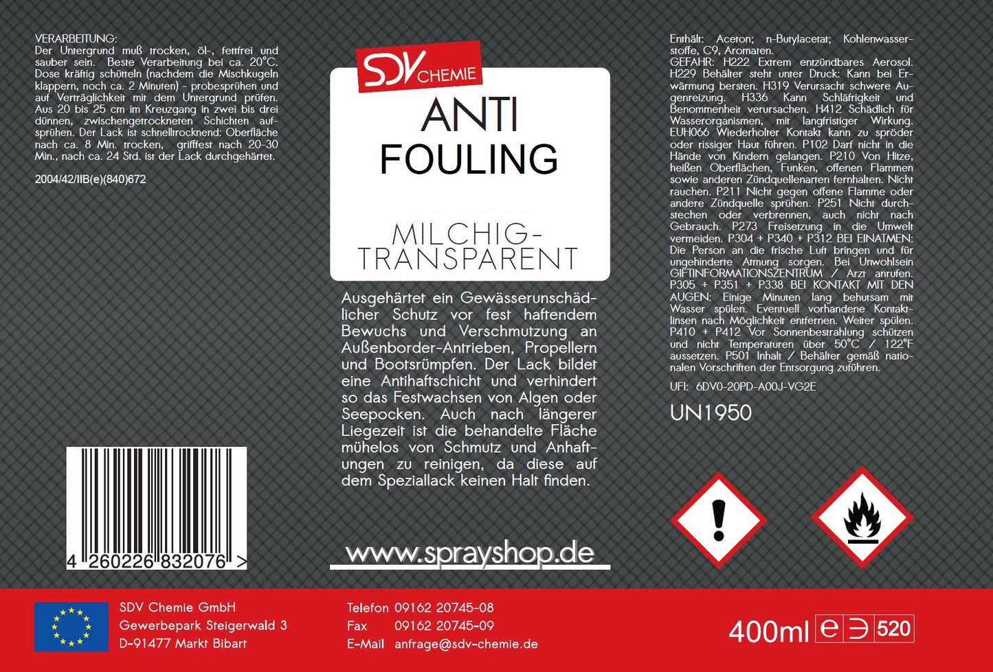 Antifouling transparent milchig 1x 400ml für Propeller Aussenborder