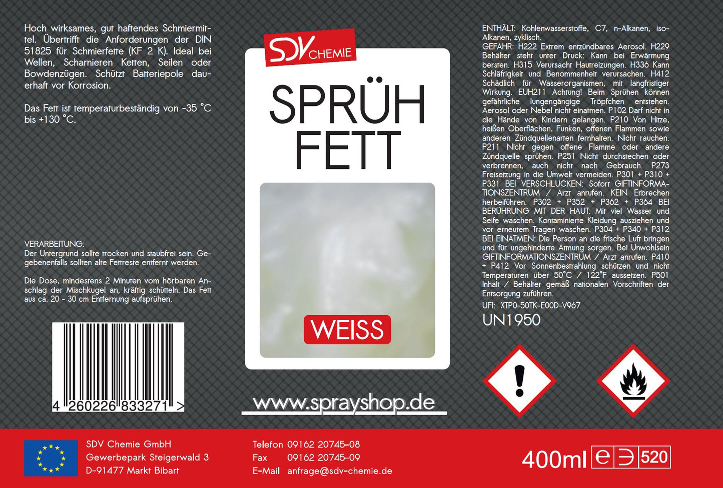 Sprühfett weiss 400ml Etikett