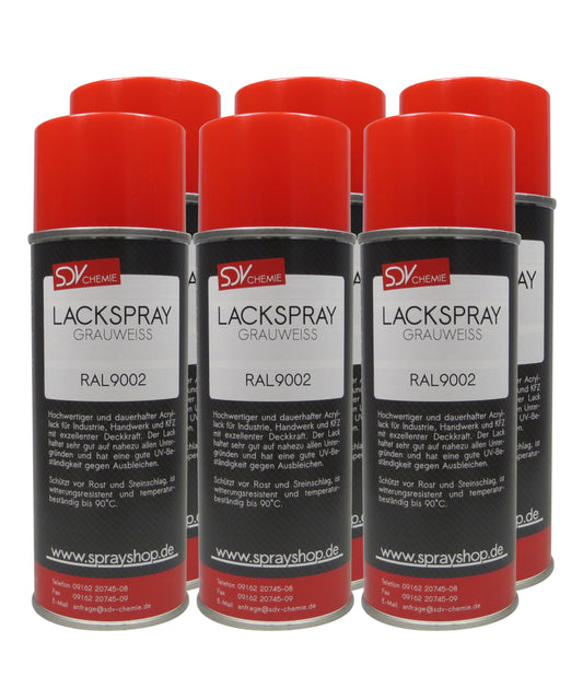 Lackspray RAL 9002 GRAUWEISS glänzend 6x 400ml Acryllack