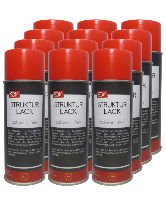 Strukturlack Spray 12x 400ml schwarz fein Kunststoff Struktur Spray