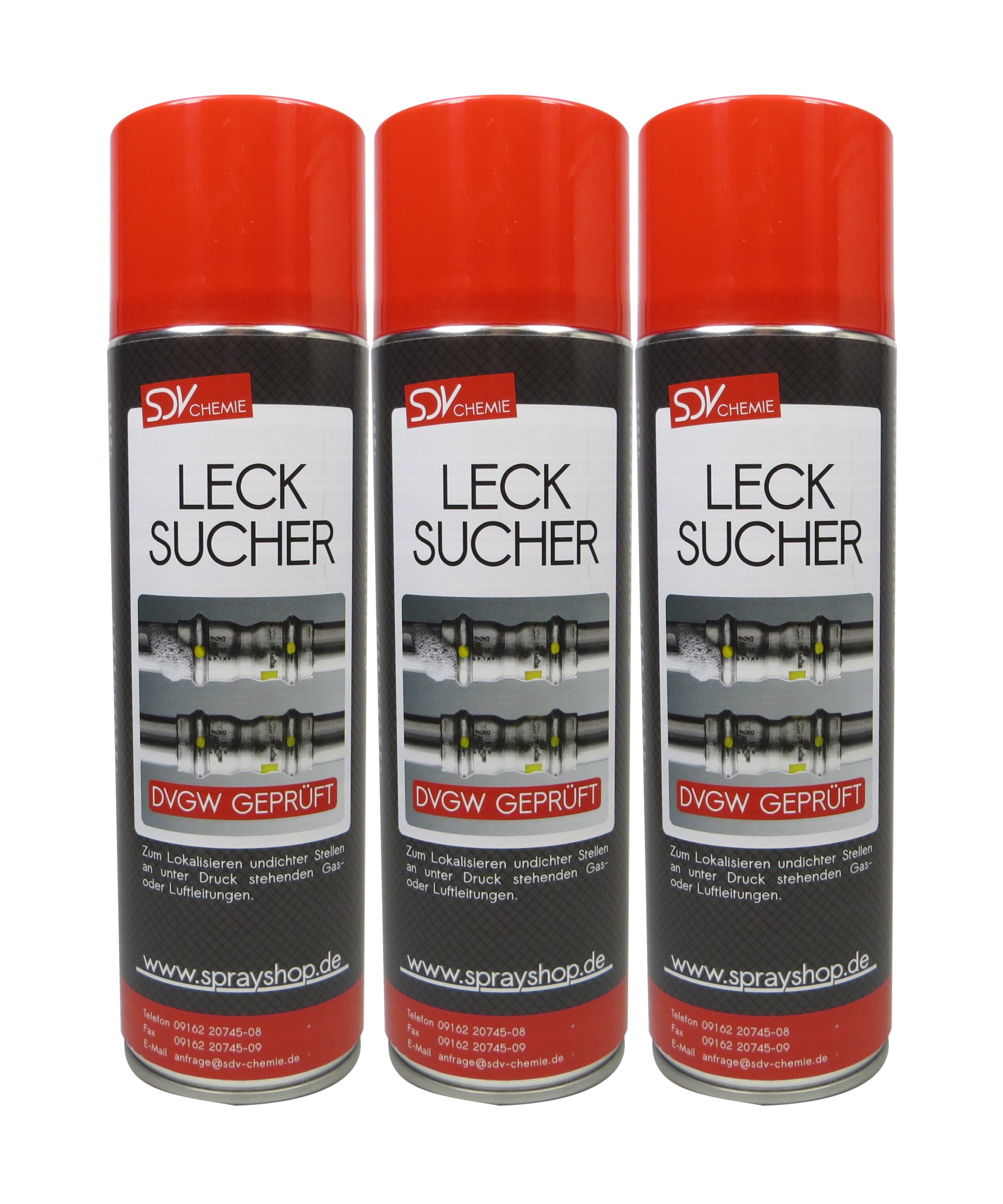 Lecksuchspray 3x 400ml DVGW geprüft Leckfinder Lecksucher Prüfspray