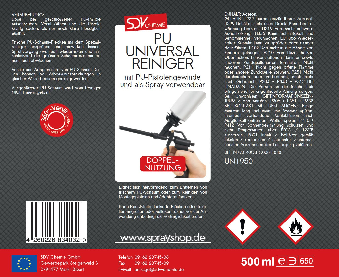 PU Universal Schaum Reiniger 500ml Etikett