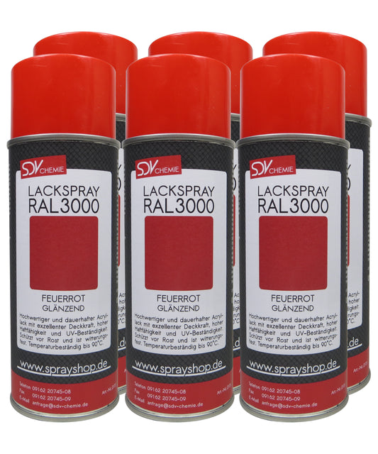 Lackspray RAL 3000 FEUERROT glänzend 6x 400ml Acryllack