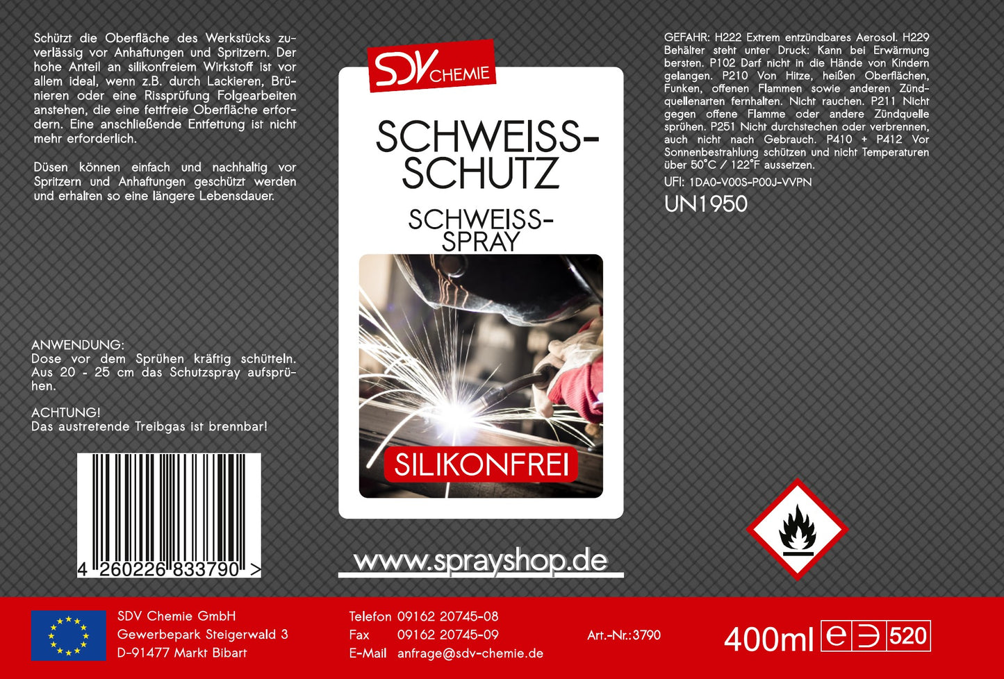 Schweißschutzspray 400ml Etikett