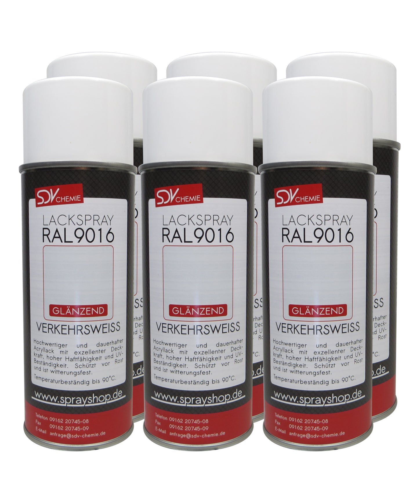 Lackspray RAL 9016 VERKEHRSWEISS glänzend 6x 400ml Acryllack
