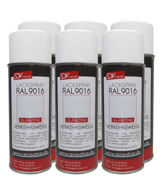 Lackspray RAL 9016 VERKEHRSWEISS glänzend 6x 400ml Acryllack