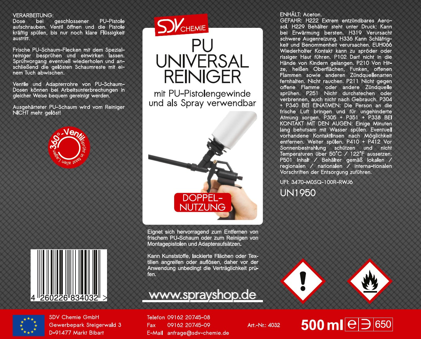 PU Universal Schaum Reiniger 500ml Etikett