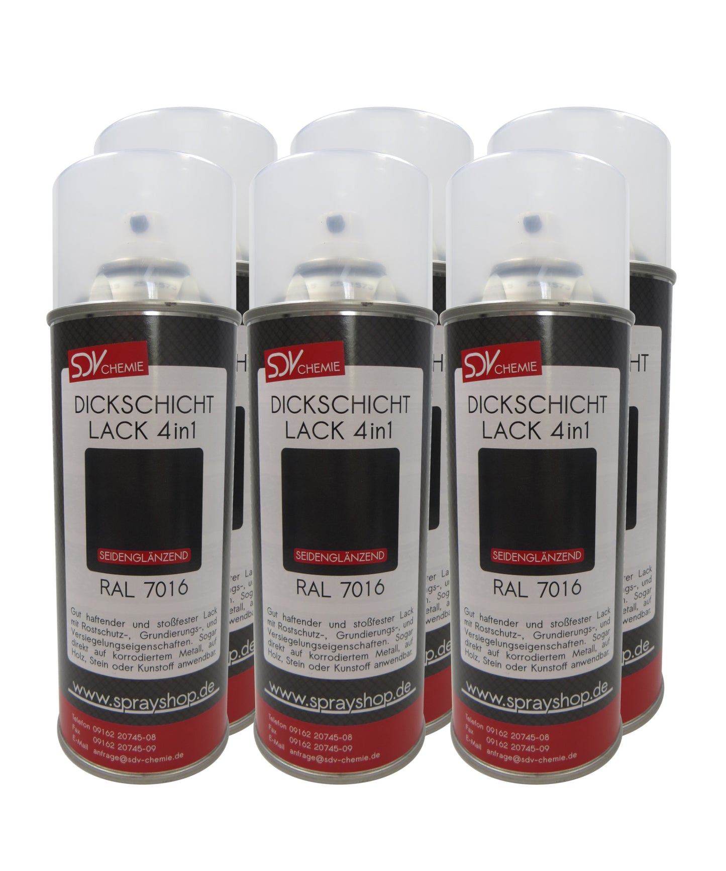 Dickschicht Lackspray RAL 7016 anthrazitgrau seidenglänzend 6x 400ml Kunstharzlack