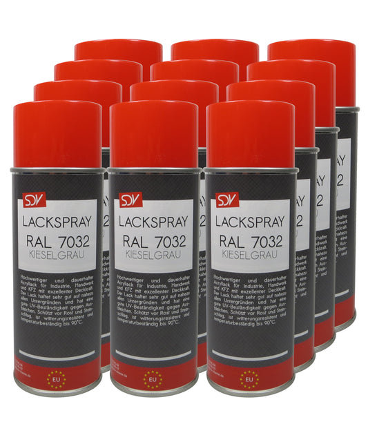 Lackspray RAL 7032 KIESELGRAU glänzend 12x 400ml Acryllack