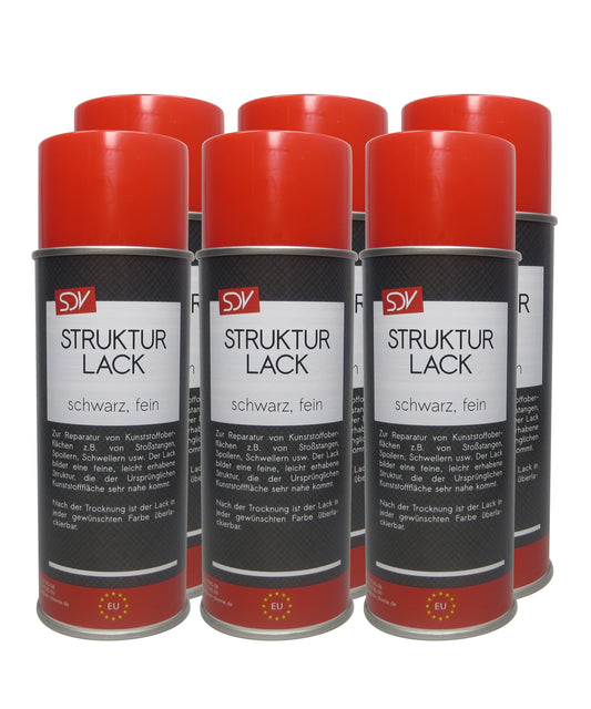 Strukturlack Spray 6x 400ml schwarz fein Kunststoff Struktur Spray