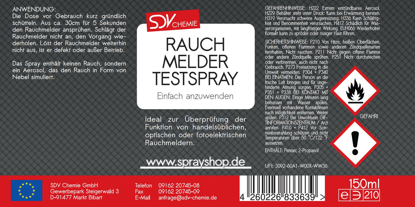 Rauchmelder Testspray 150ml optische fotoelektrische Brandmelder Etikett