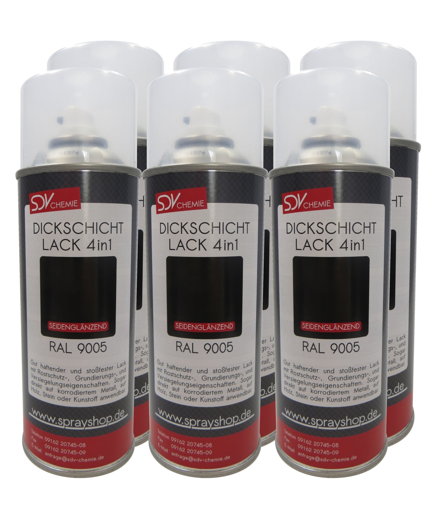 Dickschicht Lackspray RAL 9005 schwarz seidenglänzend 6x 400ml TIEFSCHWARZ Kunstharzlack