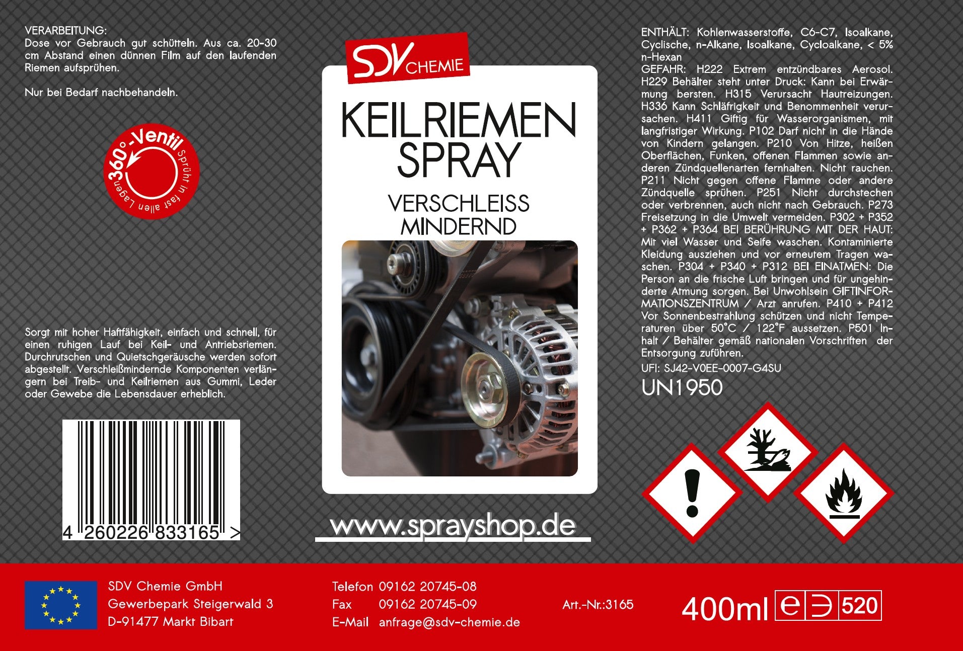 Keilriemenspray 400ml Etikett