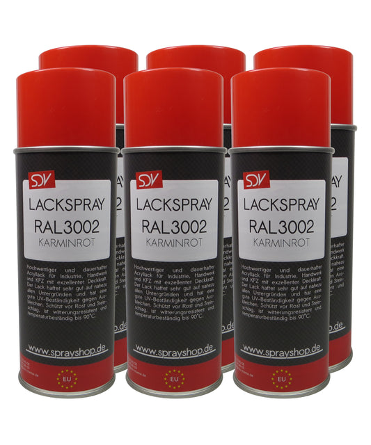 Lackspray RAL 3002 KARMINROT glänzend 6x 400ml Acryllack