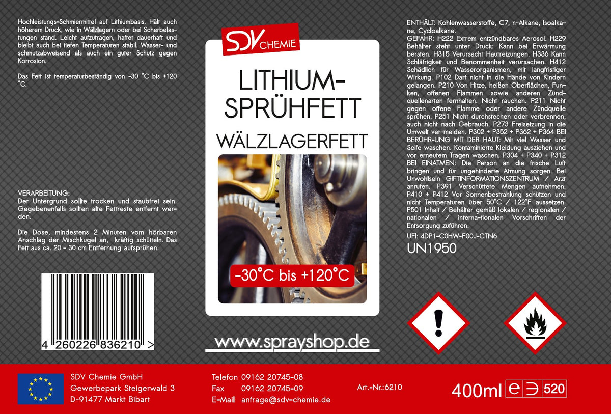 Lithium Sprühfett 400ml Etikett