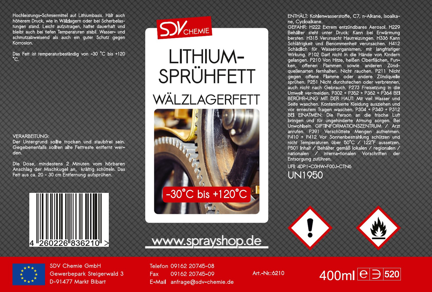 Lithium Sprühfett 400ml Etikett
