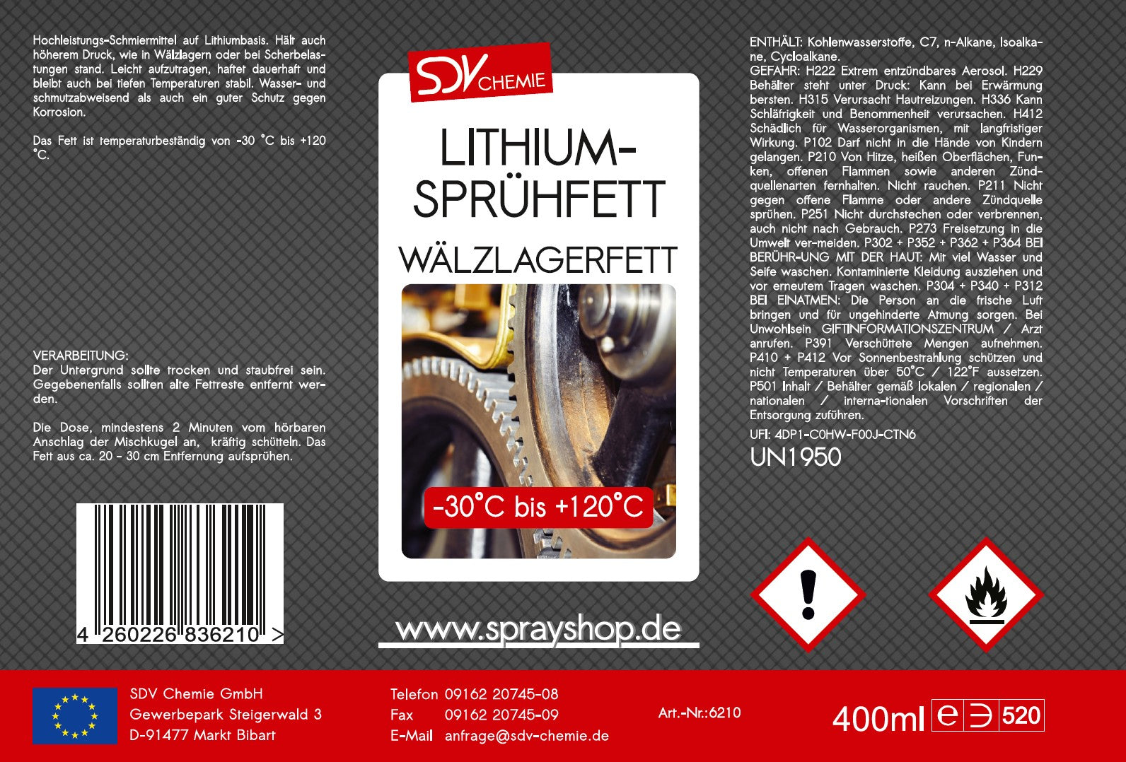 Lithium Sprühfett 400ml Etikett