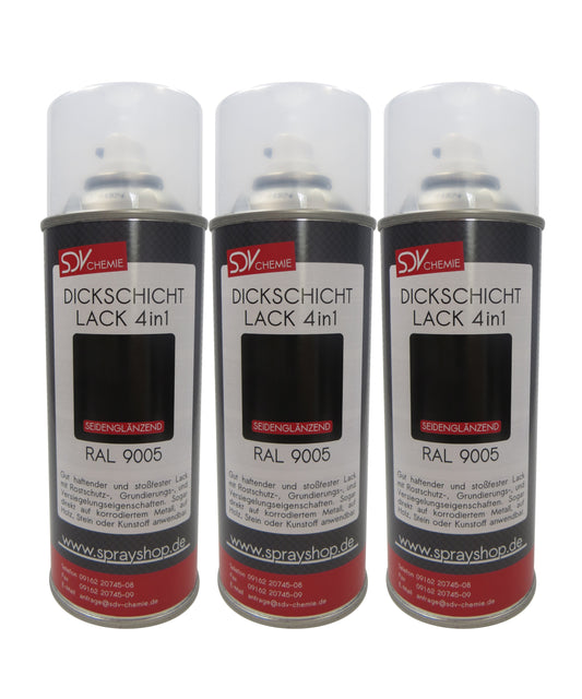 Dickschicht Lackspray RAL 9005 schwarz seidenglänzend 3x 400ml TIEFSCHWARZ Kunstharzlack