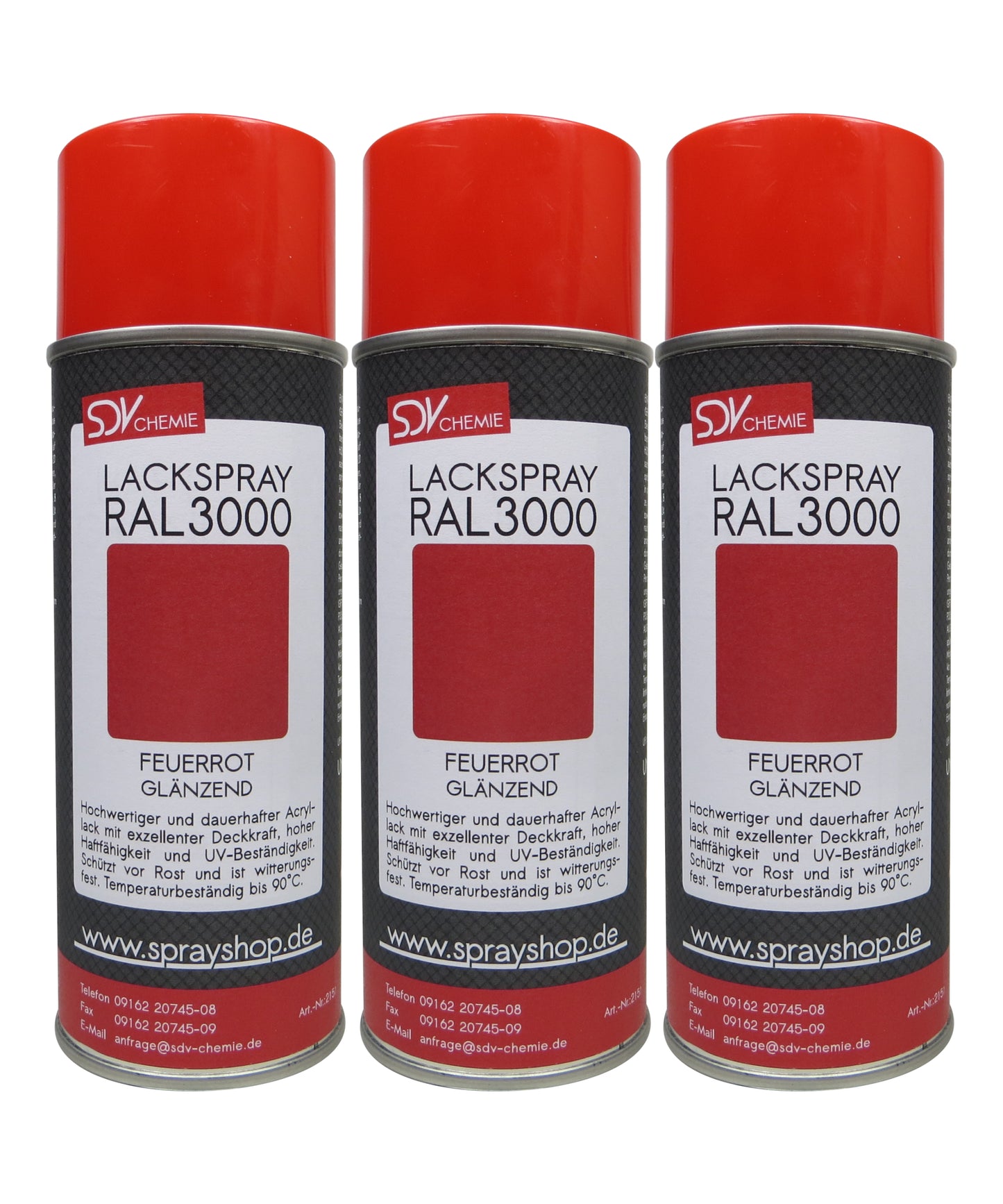 Lackspray RAL 3000 FEUERROT glänzend 3x 400ml Acryllack