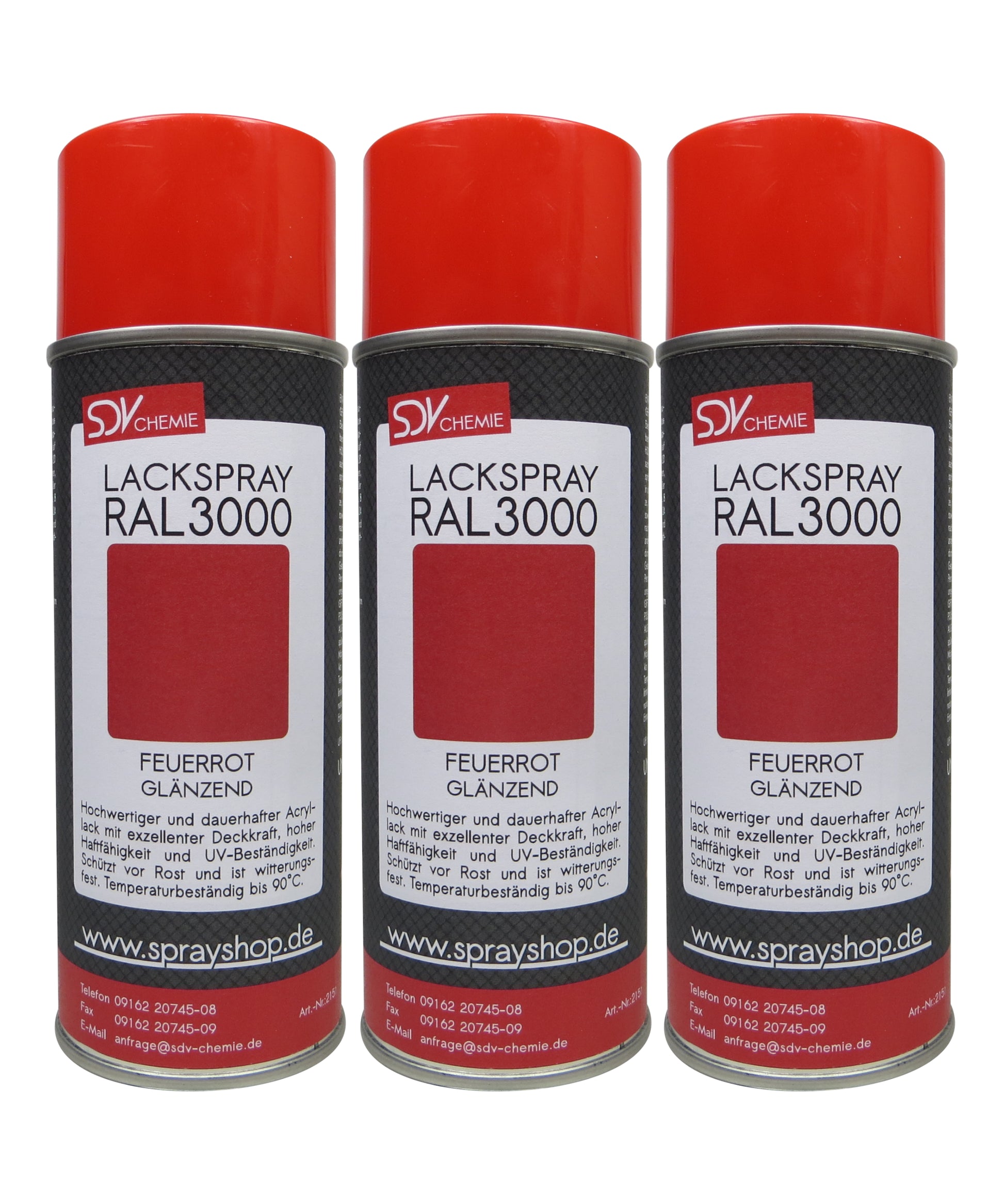 Lackspray RAL 3000 FEUERROT glänzend 3x 400ml Acryllack