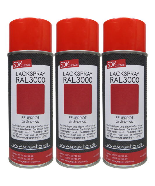 Lackspray RAL 3000 FEUERROT glänzend 3x 400ml Acryllack