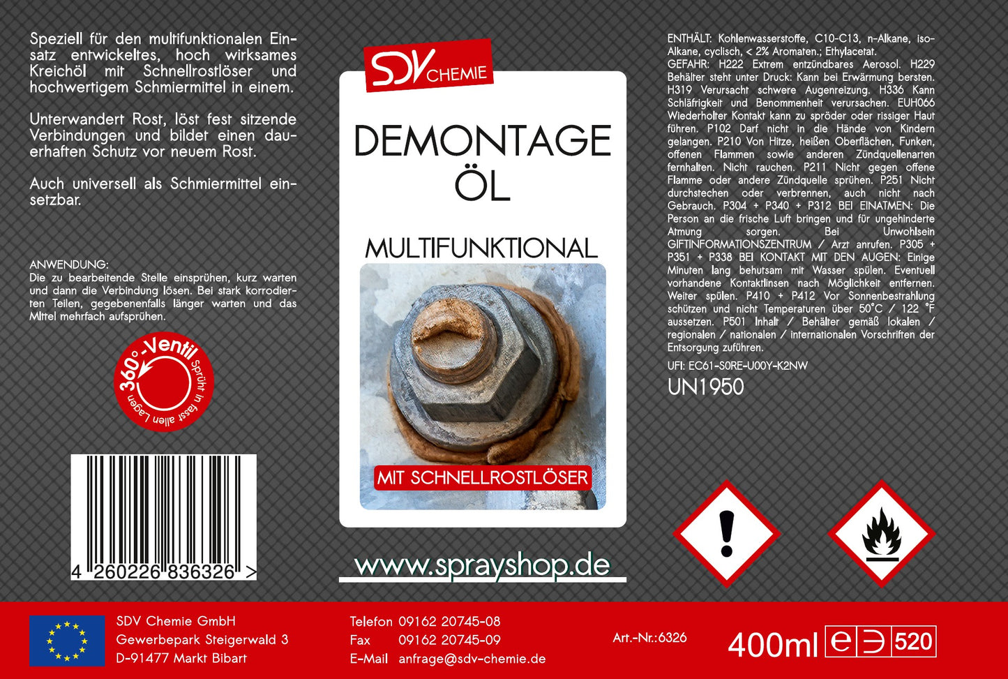 Demontageöl 400ml Etikett