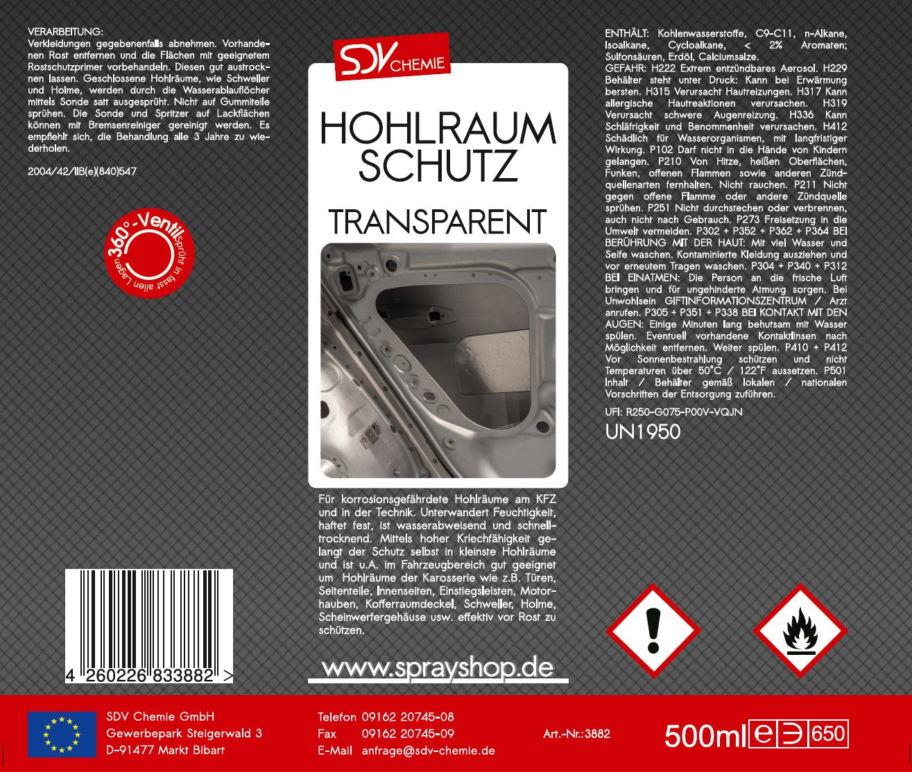 Hohlraumschutz transparent 500ml Etikett