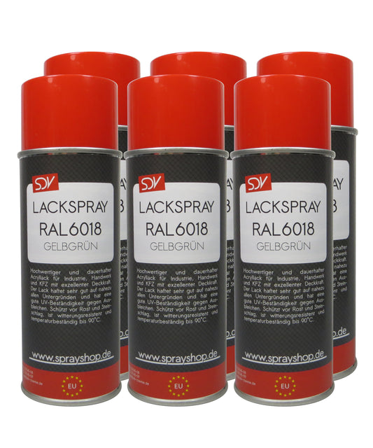 Lackspray RAL 6018 GELBGRÜN glänzend 6x 400ml Acryllack