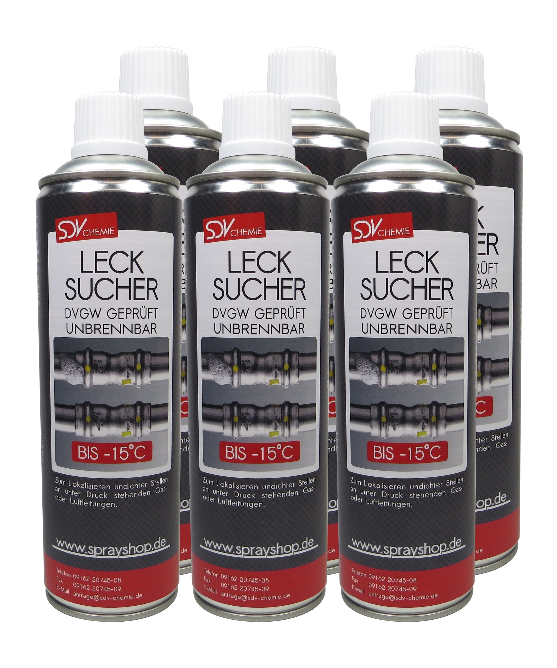 Lecksuchspray 6x 400ml bis -15°C DVGW geprüft Leckfinder Lecksucher