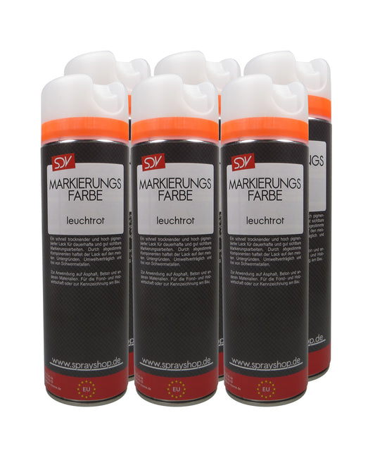 Markierungsfarbe leuchtrot 6x 500ml Markierspray Markierungsspray