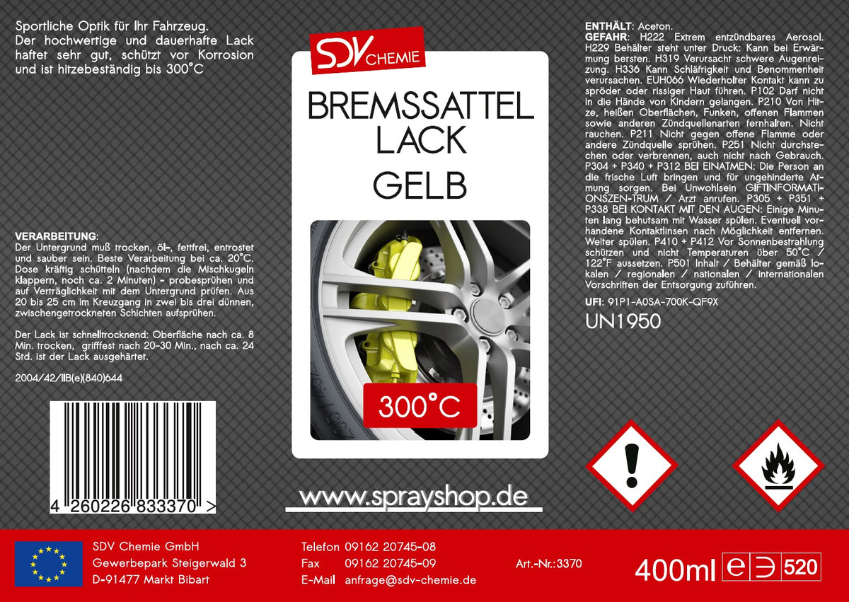 Bremssattellack gelb 400ml Etikett