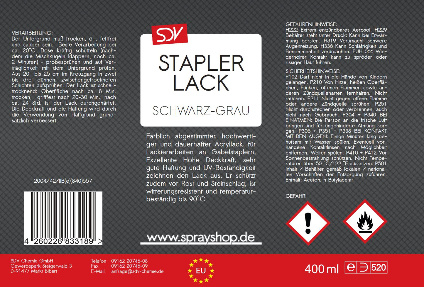 Staplerlack RAL 7021 schwarzgrau seidenmatt 400ml