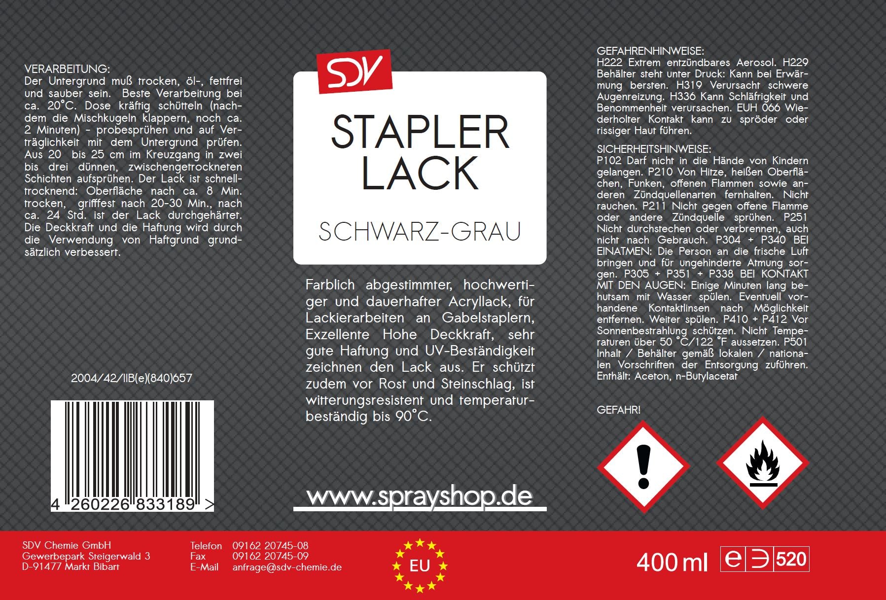 Staplerlack RAL 7021 schwarzgrau seidenmatt 400ml