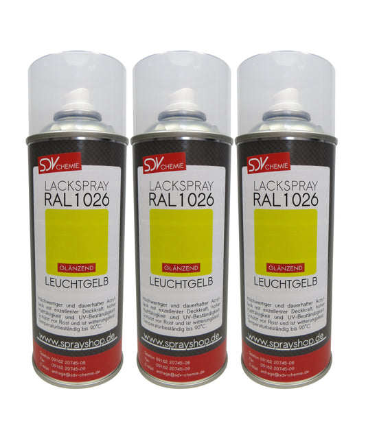 Lackspray RAL 1026 LEUCHTGELB glänzend 3x 400ml Acryllack