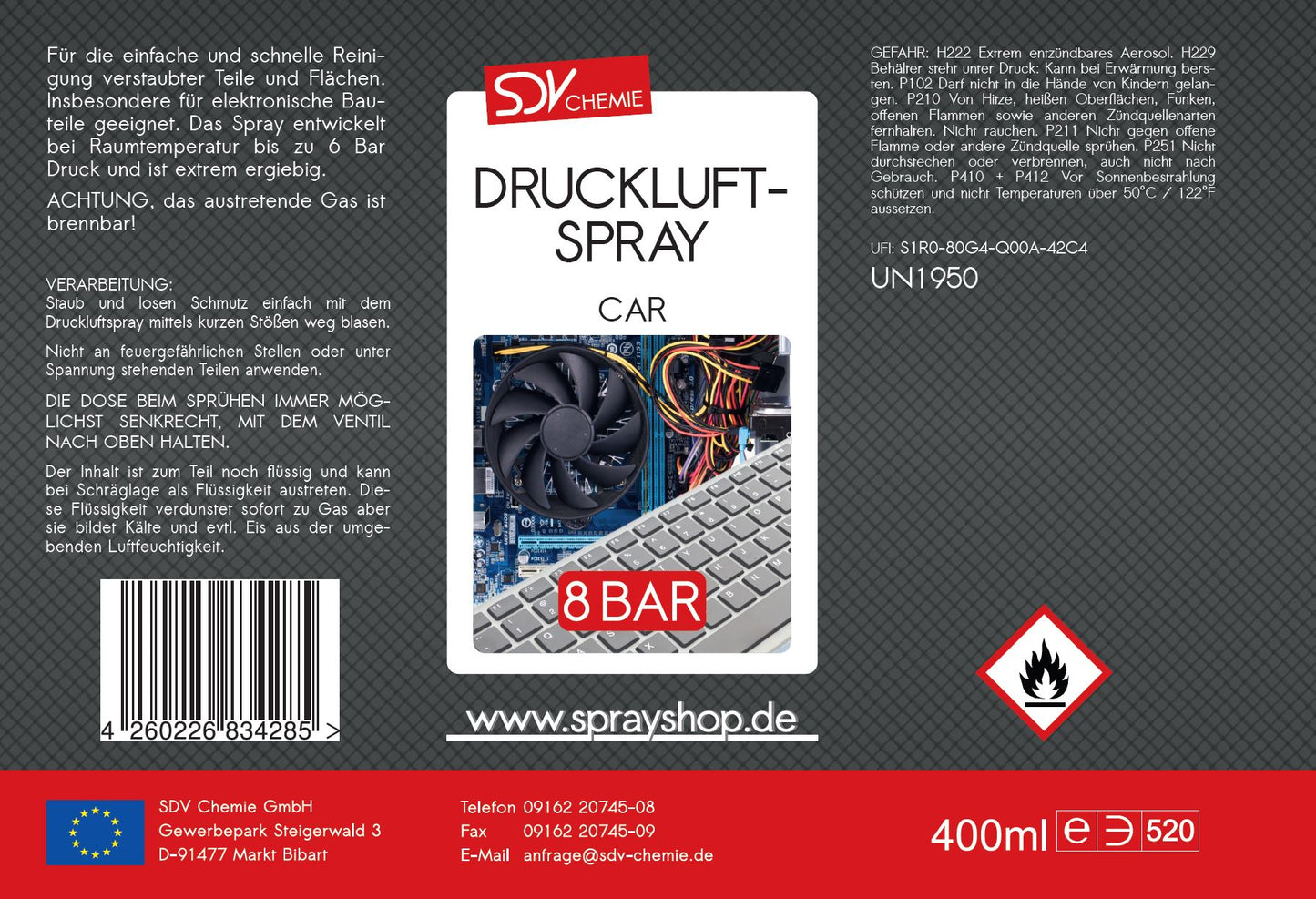 Druckluftspray CAR 1x 400ml Air Duster Druckluftreiniger