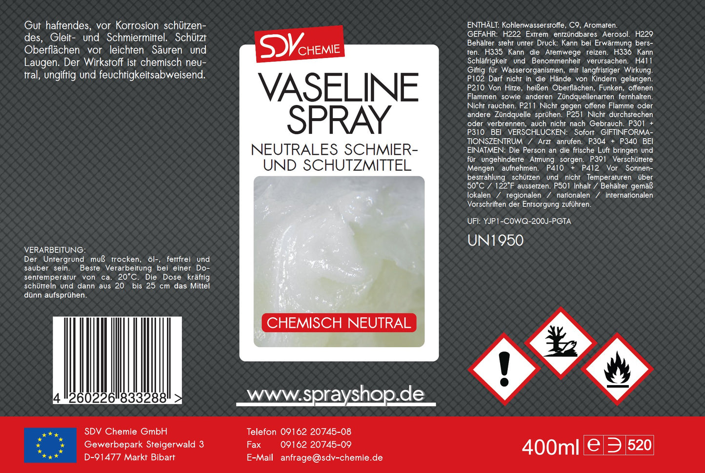 Vaselinespray 400ml Etikett