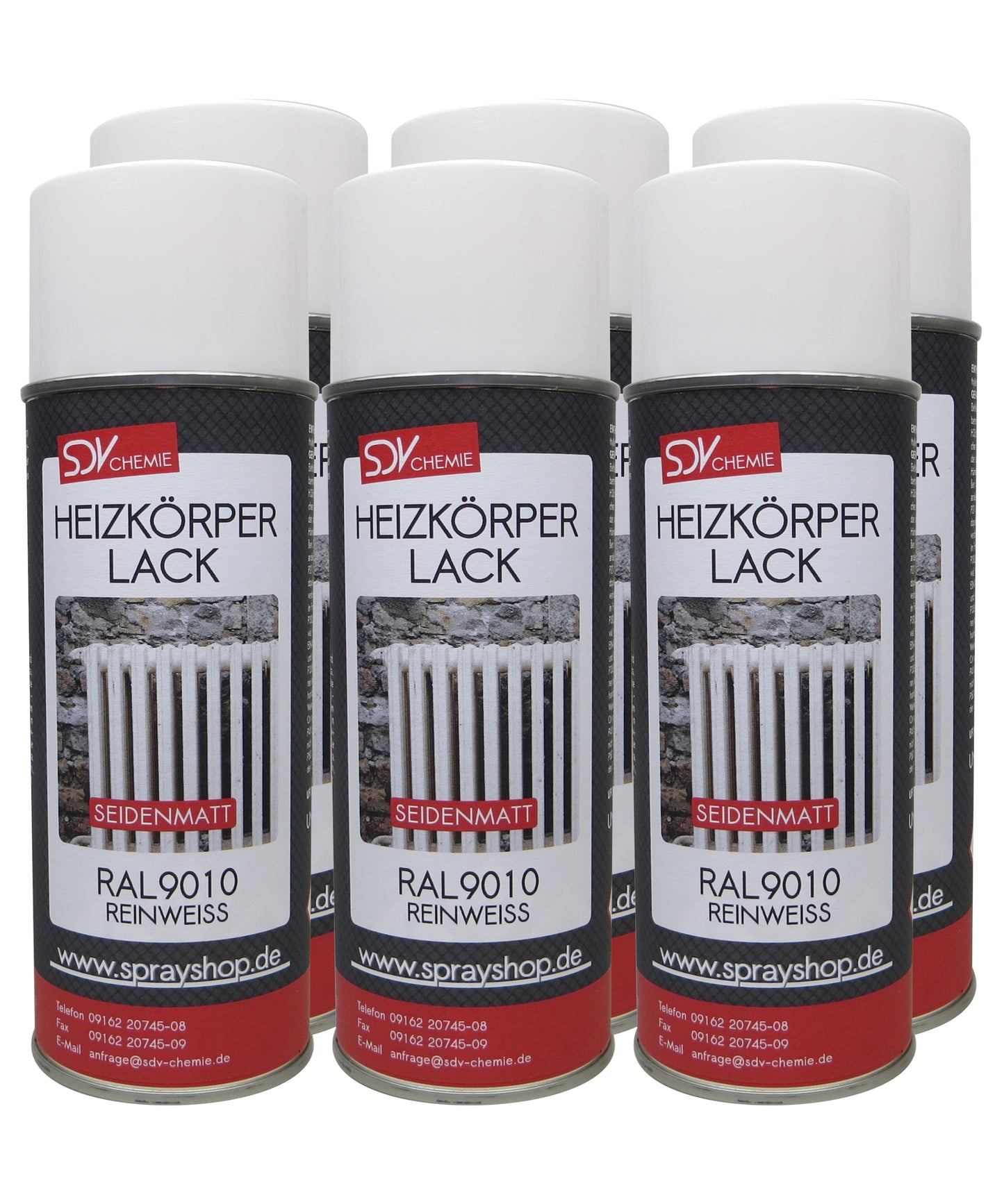 Heizkörperlack weiss seidenmatt 6x 400ml RAL 9010 Radiator