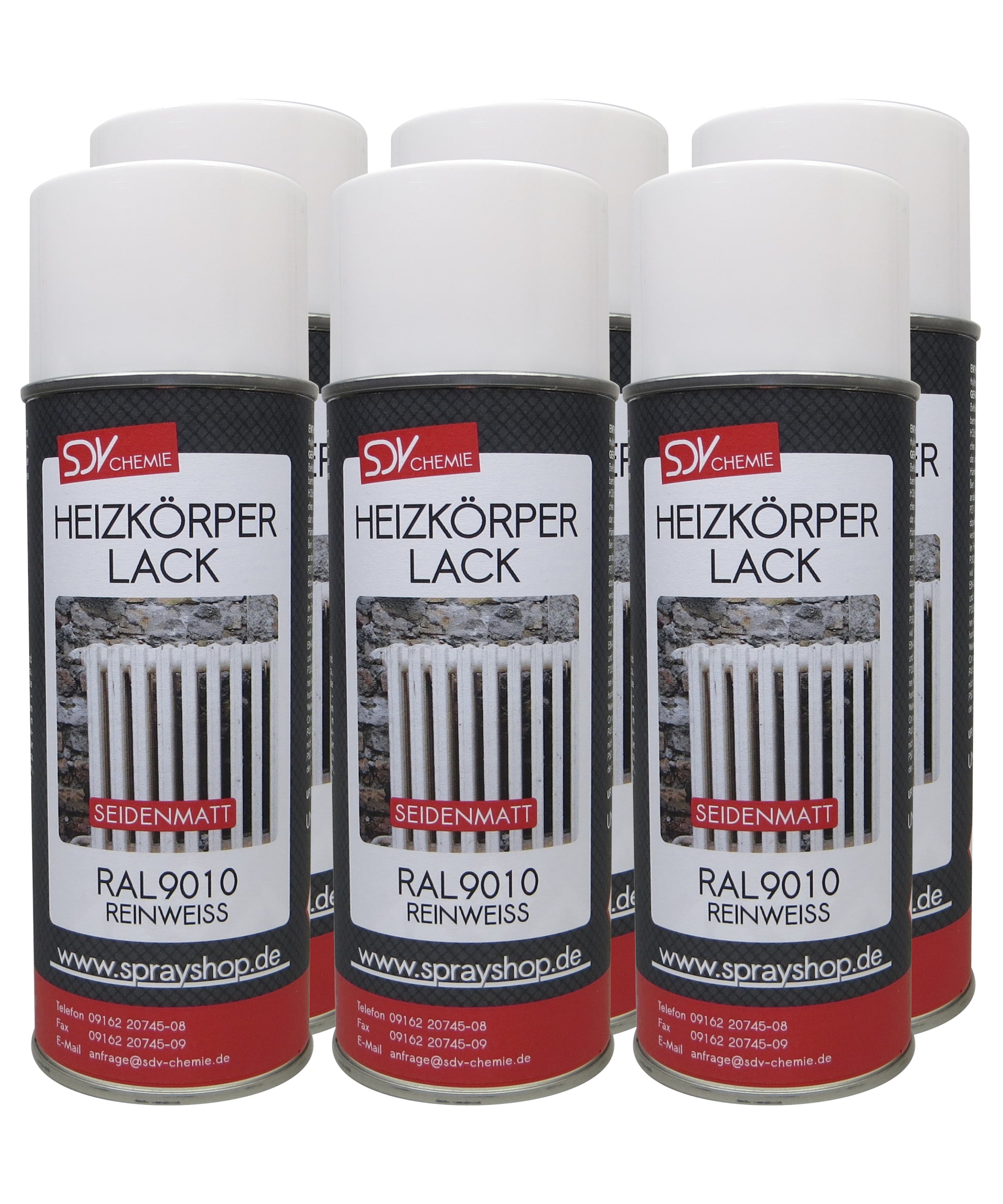 Heizkörperlack weiss seidenmatt 6x 400ml RAL 9010 Radiator