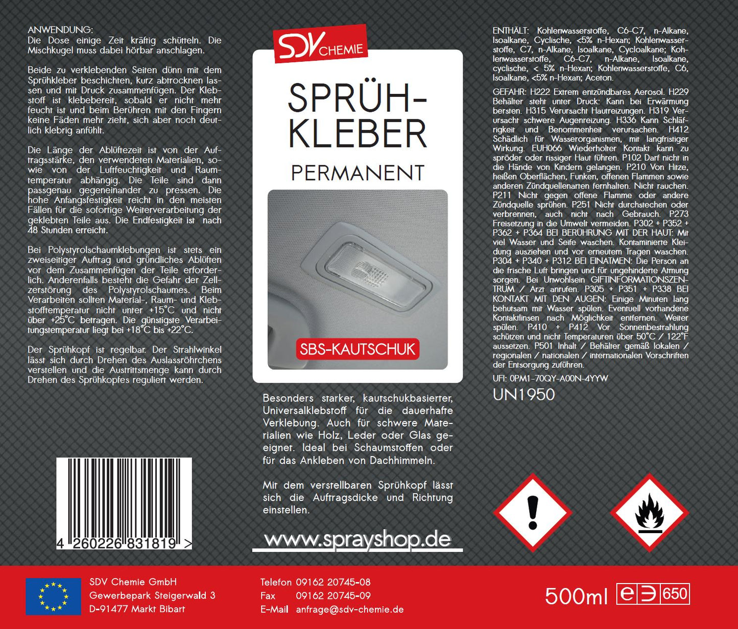 Sprühkleber permanent 6x 500ml extra starker Powerkleber Haftkleber