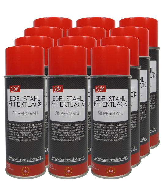 Edelstahl Effektlackspray 12x 400ml Edelstahllack Metall Silbergrau