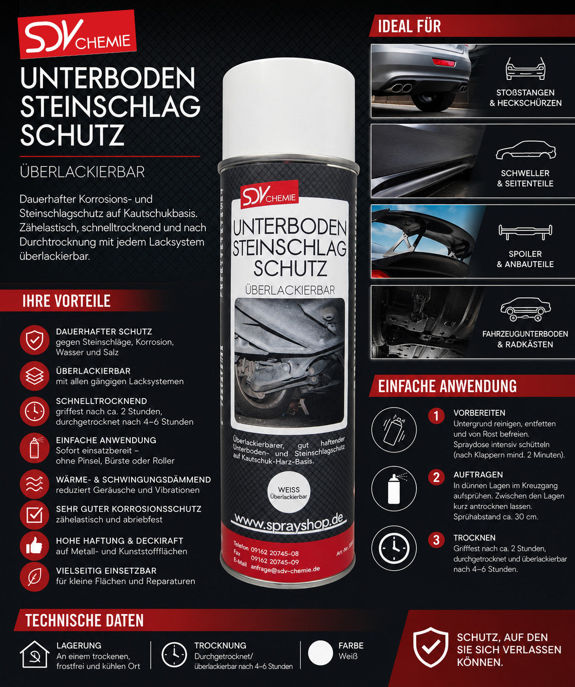 Unterbodenschutz weiss überlackierbar 500ml Etikett