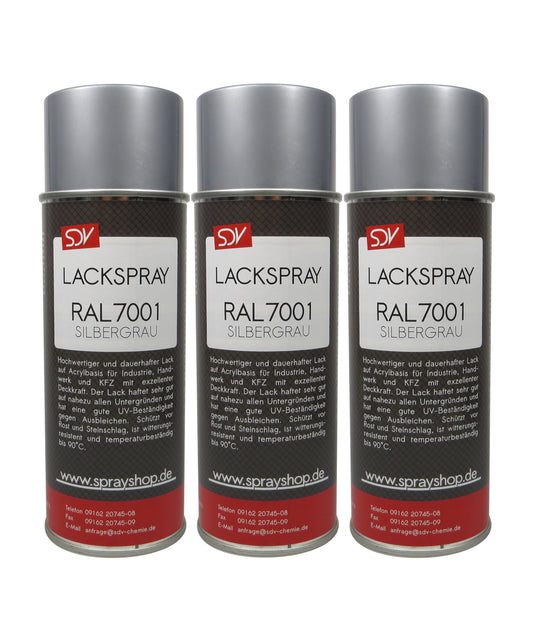 Lackspray RAL 7001 SILBERGRAU glänzend 3x 400ml Acryllack