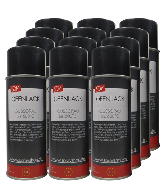 Ofenlack Spray gussgrau matt bis 600°C 12x 400ml Kaminofenlack