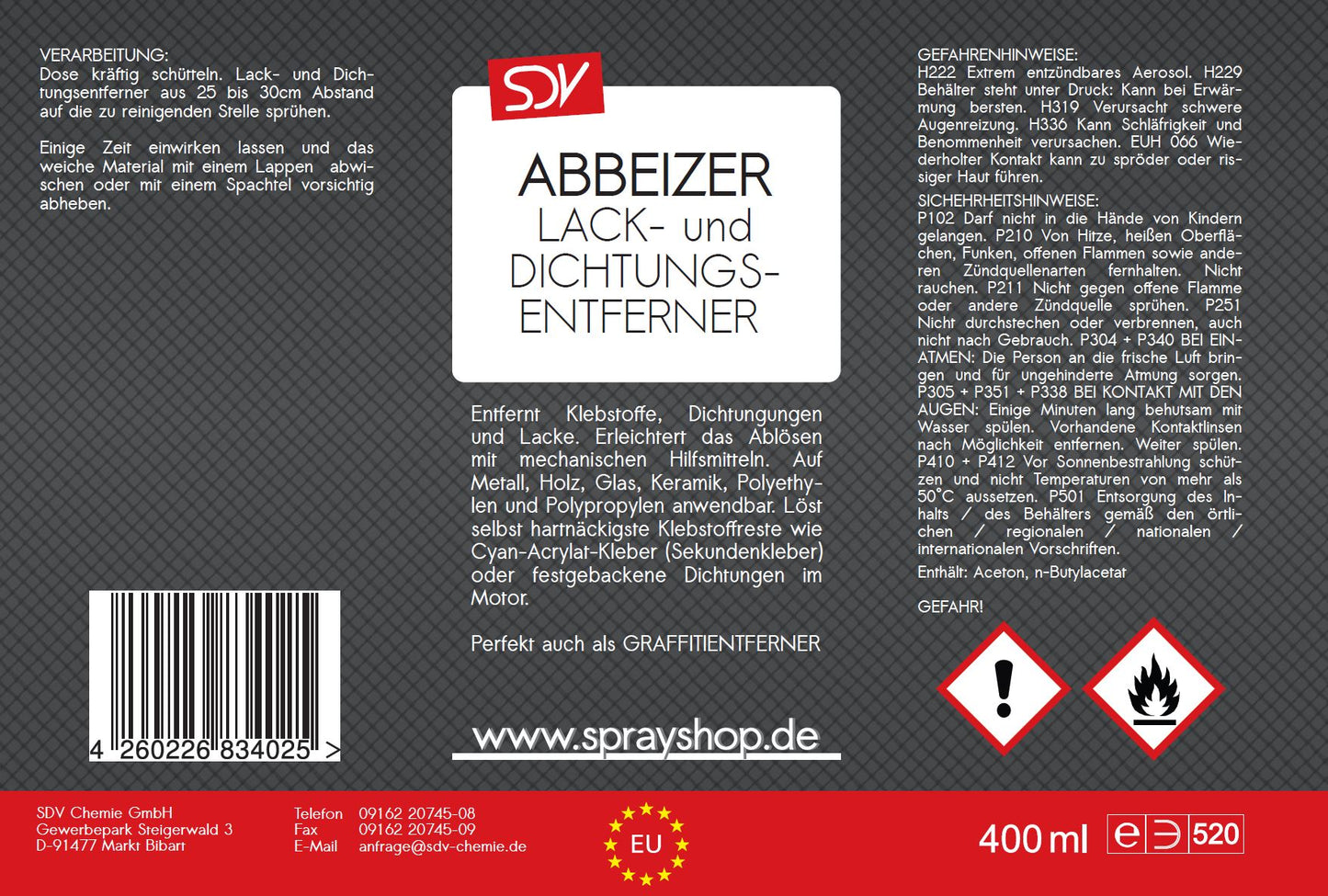 Abbeizer 1x 400ml Graffitientferner Lackentferner Dichtungsentferner