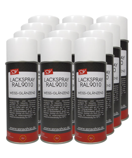 Lackspray RAL 9010 weiß glänzend 12x 400ml REINWEISS weiss Acryllack