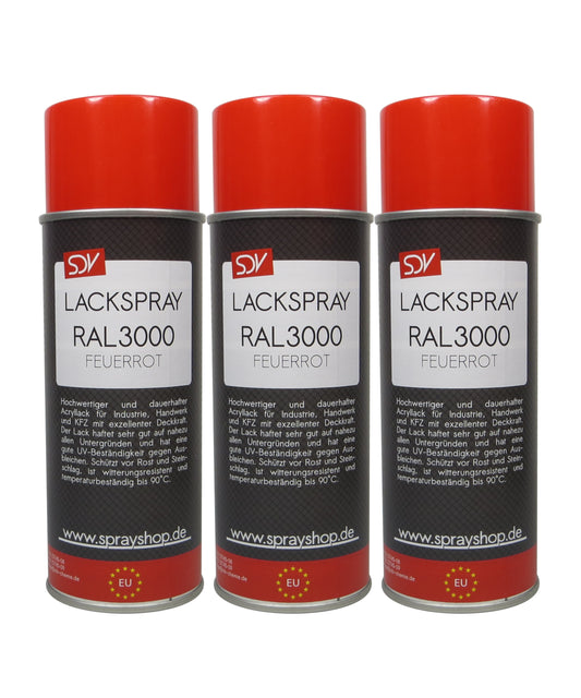 Lackspray RAL 3000 FEUERROT glänzend 3x 400ml Acryllack