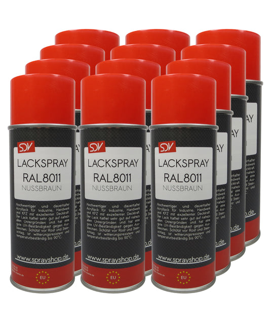 Lackspray RAL 8011 NUSSBRAUN glänzend 12x 400ml Acryllack